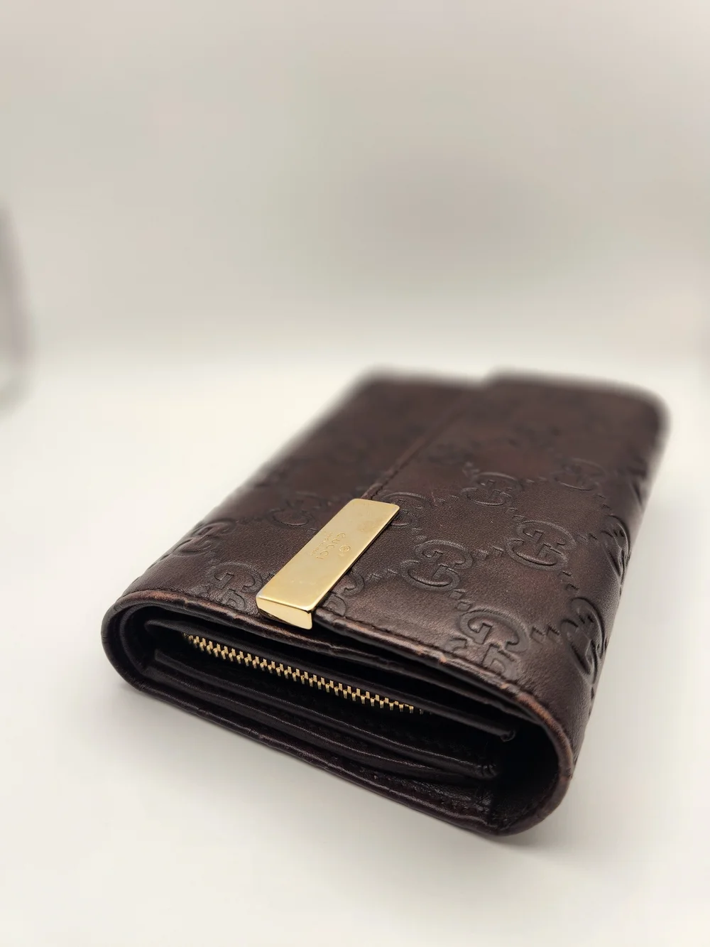 Vintage Gucci Guccissima Brown Leather Metal Bar Wallet